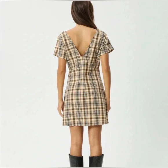 Afends Plaid Mini Dress in Brown and Cream - Picture 3 of 8